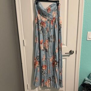 SHEIN Floral Pleated Maxi Skirt in Blue and Pink